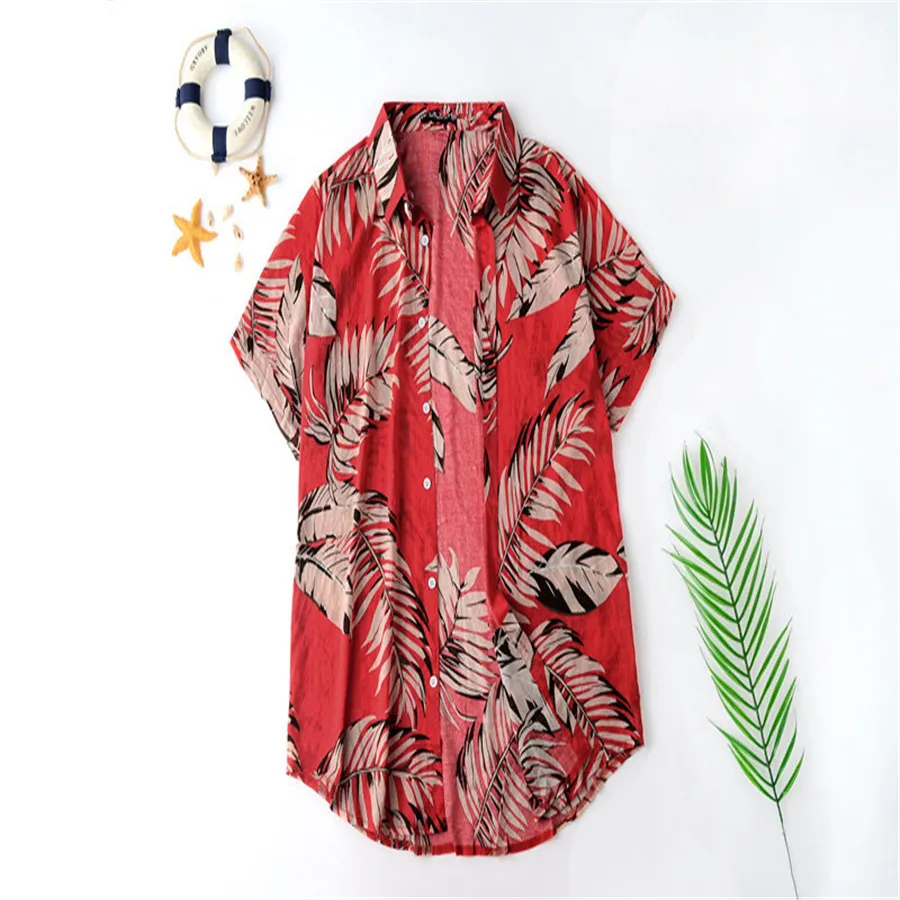 Chemise Homme Imprimé Hawaïen Style Plage Revers Manches Courtes Haut