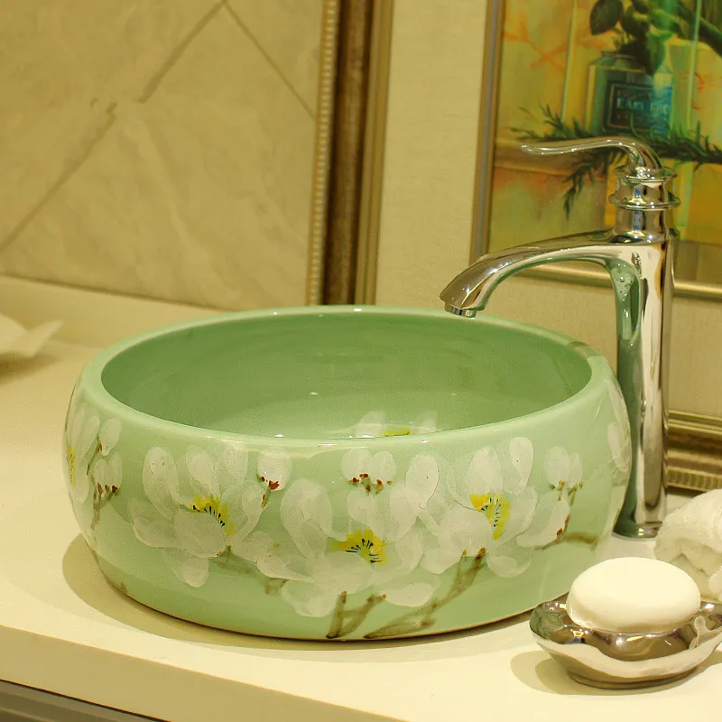 Lavabos de salle de bains de restaurant de lavabo de porcelaine en céramique de comptoir