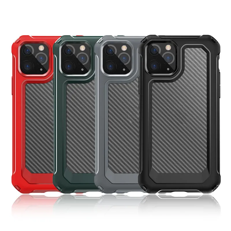 iPhone 12 11 Pro Max X XS XR 8 7 6とスマートフォンのための耐衝撃性の炭素繊維の箱の装甲保護TPUの電話カバー