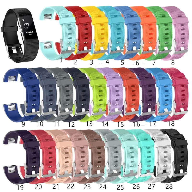 Laagste prijs 28Color Silicone Strap for Fitbit Charge2 Band Fitness Smart Armband Horloges Vervanging Sportriem Bandjes voor Fitbit Charge 2