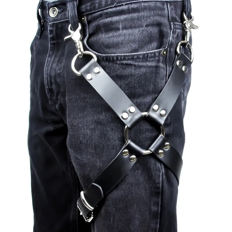 Bälten Sexiga män Goth Pastell Pu Läder Strumpeband Bälte Midjeband Sele Bondage Ben Hängslar För Jeans Byxor Tillbehör