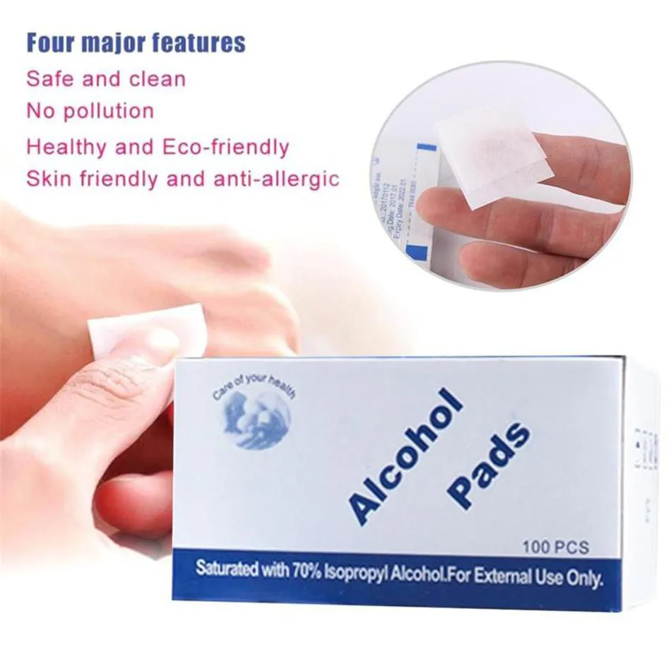 100 Pcs Alcohol Wet Wipe Disposable Disinfection Prep Swap Pad Antiseptic Skin Cleaning Care Jewelry Mobile Phone Clean Wipe