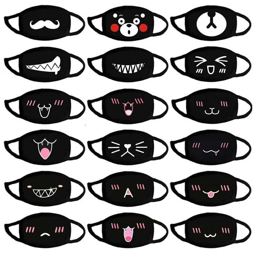 Black Washable Cute Teeth Cartoon Pattern Face Mouth Mask Cotton Adult Kids Anti Dust Respirator Windproof Mascarillas FY9044