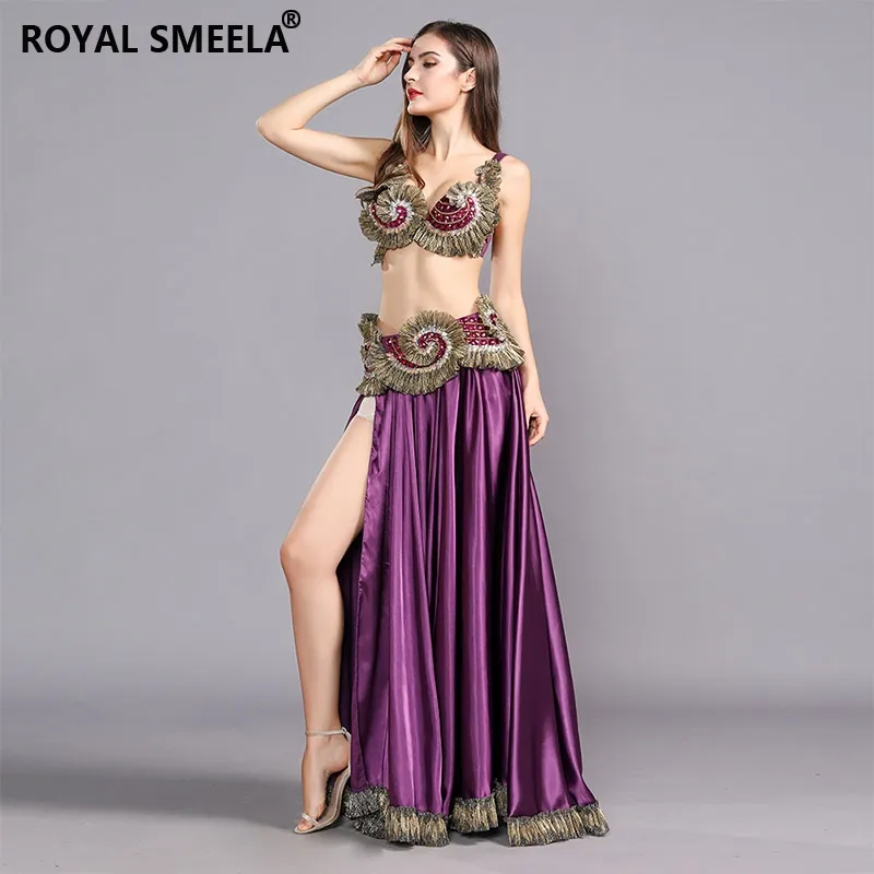 Stage Wear ROYAL SMEELA Professional Performance Belly Dancing Costumes Set  Bra+Belt+Skirt 3pcs Sexy Dance Oriental Outfits 119084