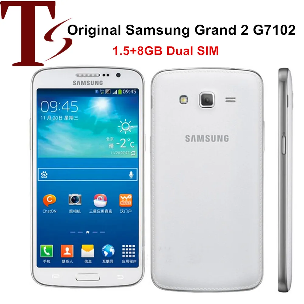 Refurbished Unlocked Original Samsung Galaxy Grand 2 G7102 Quad Core 1.5GB RAM 8GB ROM 8MP Camera 3G WCDMA Phone