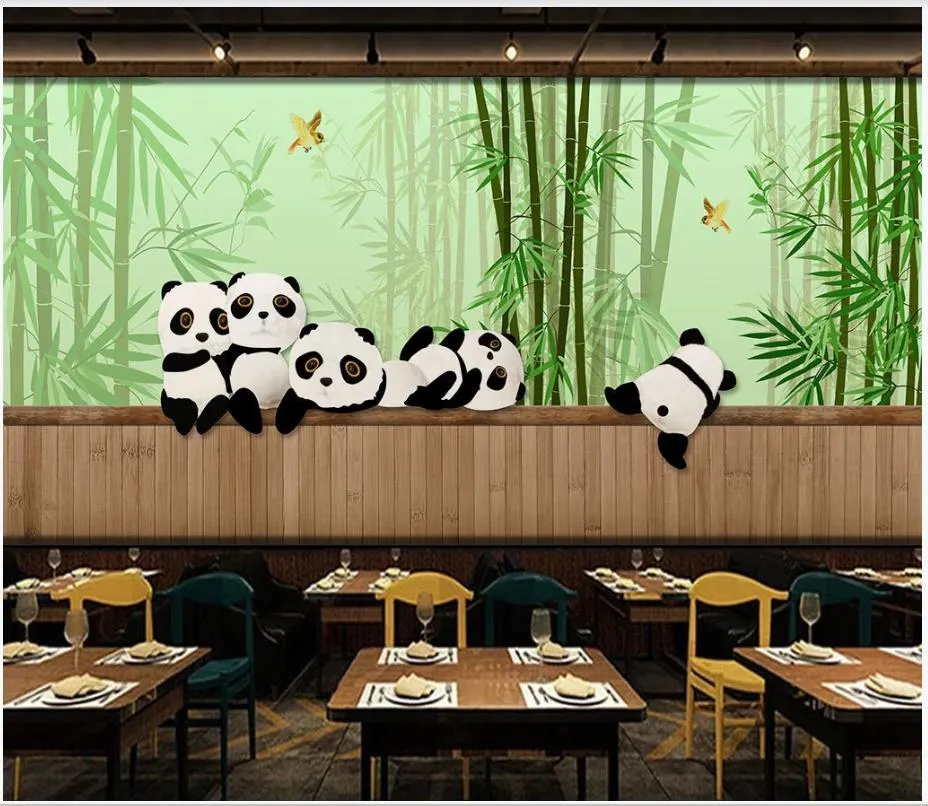 Custom photo wallpapers for walls 3d mural Hand painted panda bamboo forest mural decorative painting background wall papers home decoration