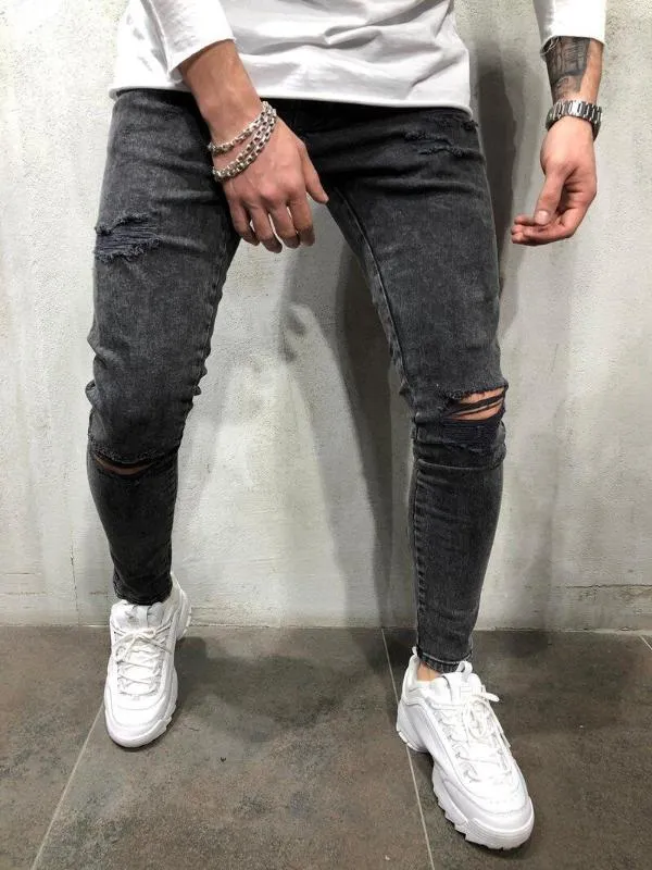 Mens Stretch förstörde jeans mode mager rippade design jeans för män helt nya hiphop -denimbyxor manliga pennbyxor 3xl194s