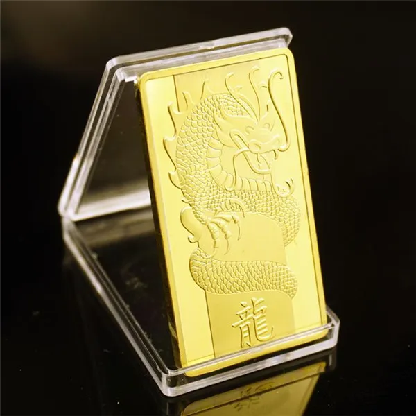 Hot Swiss bank Zodiac dragon commemorative coin, Chinese folk dragon totem commemorative coin, square gold-plated commemorative coin