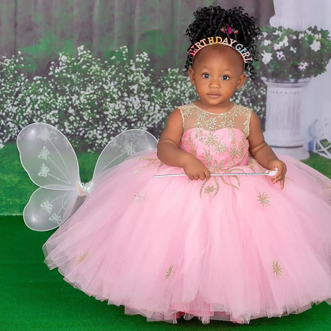 pink flower girl dresses