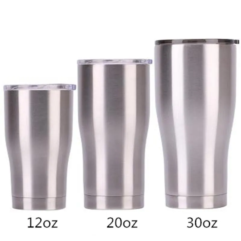 12 - 20 - 30oz Curved Tumbler Curving Rostfritt Stål Dubbelvägg Vakuum Travel Mug Sparkle Holografiska tumblers med proof lock C02