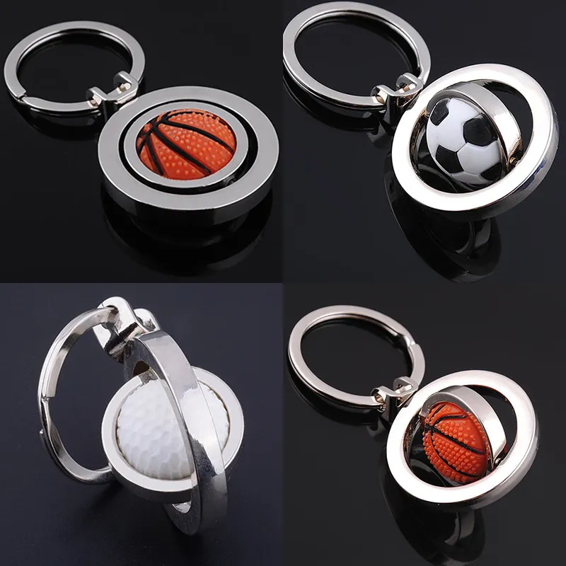 3D Sports Rotation Football porte-clés Basketball Souvenirs Golf Pendentif En Métal Cadeaux hip hop bijoux