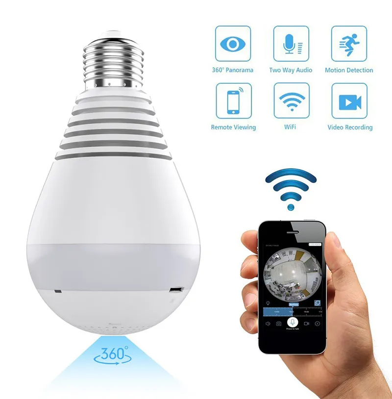 Bulb-Kamera Wifi IP-Kamera 1080P Bulb-LED-Licht 360-Grad-Wi-Fi Fish-Eye-CCTV-Kameras 2MP Home Security WiFi-Kamera Panoramakameras