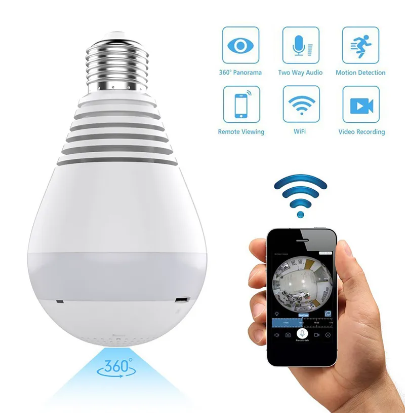 Bulb Camera WiFi IP كاميرا 1080P لمبة LED ضوء 360 درجة Wi-Fi أسماك العين الكاميرات الدوائر التلفزيونية المغلقة 2MP أمن الوطن كاميرا واي فاي كاميرات بانورامية