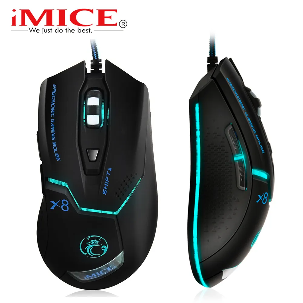 Imice X8 USB Wired Gaming Mouse Mouse 3200 DPI Регулируемые мыши эргономичные оптические игры для ноутбуков PC Mouses