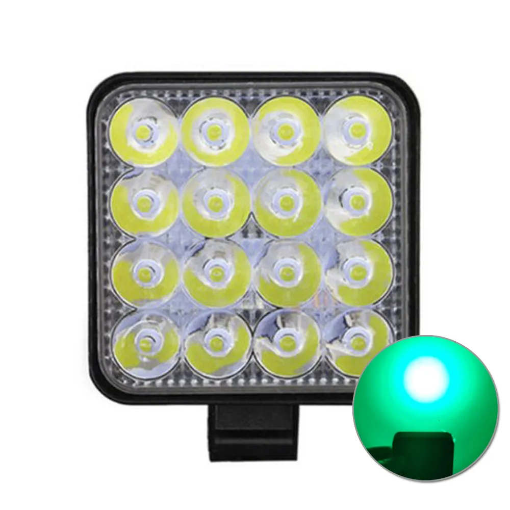 10st / lot mini grön 48w Arbeta grönt ljus 3.3inch LED-arbetsljuslampa16led kvadratisk off-road lampa lätt lastbil ATV Jeep SUV 12V 24V LED