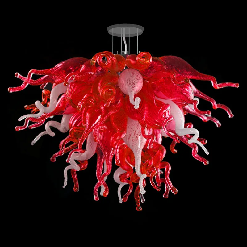 Lampes suspendues Lustres modernes Lustre en verre soufflé à la bouche Lumière Petite taille Cristal rouge et blanc Éclairage intérieur LED Suspension