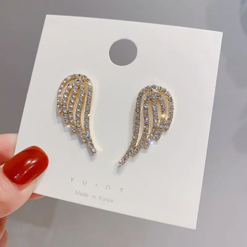 S1629 패션 쥬얼리 S925 실버 포스트 귀여운 천사 윙 스터드 이어링 Rhinstone Angel Wing Earrings