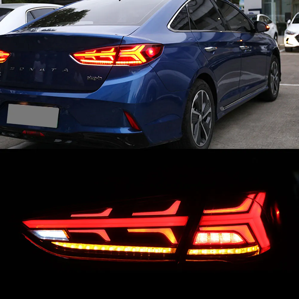 1 Пара стиля автомобиля Светодиодная хвостовая лампа Сигнал сигнал тормоза обратный светодиодный свет для Hyundai Sonata 9 Taillights 2018-2019