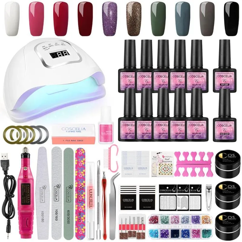 Luxury - Cosselia Gel Polish Polish Set UV Светодиодная лампа Фрезерный резак для маникюрной базы и верхней лак-гибрид Все для маникюрных инструментов для ногтей