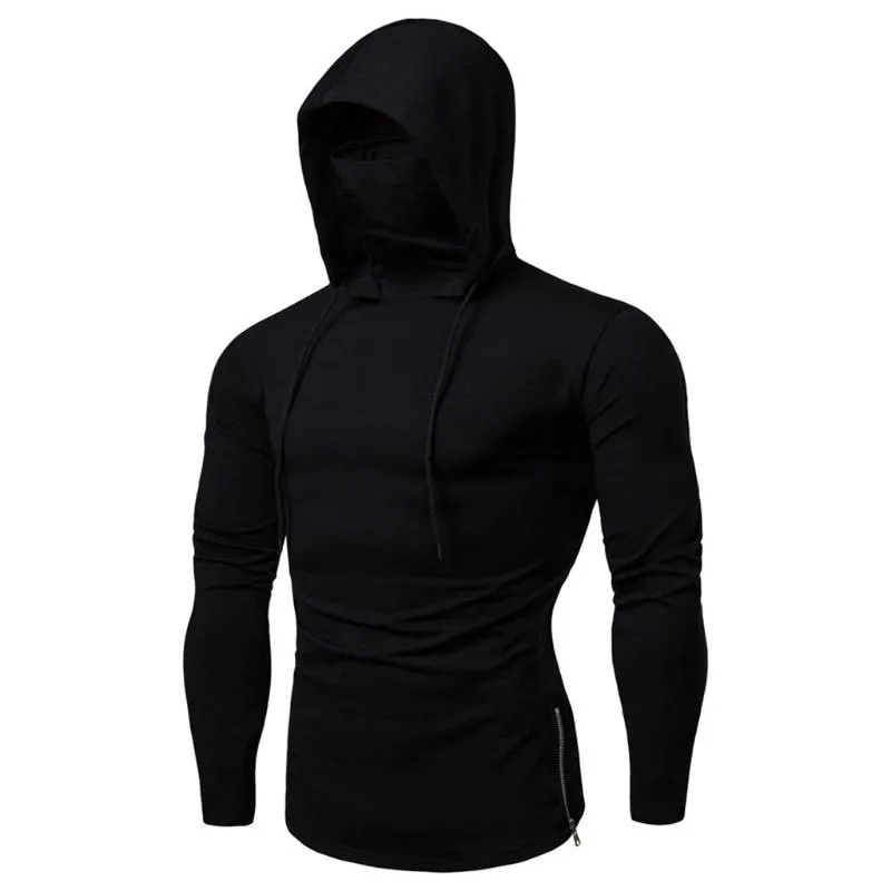 Mens Gym Thin Hoodie Long Sleeve Hoodies With Mask Sweatshirt
