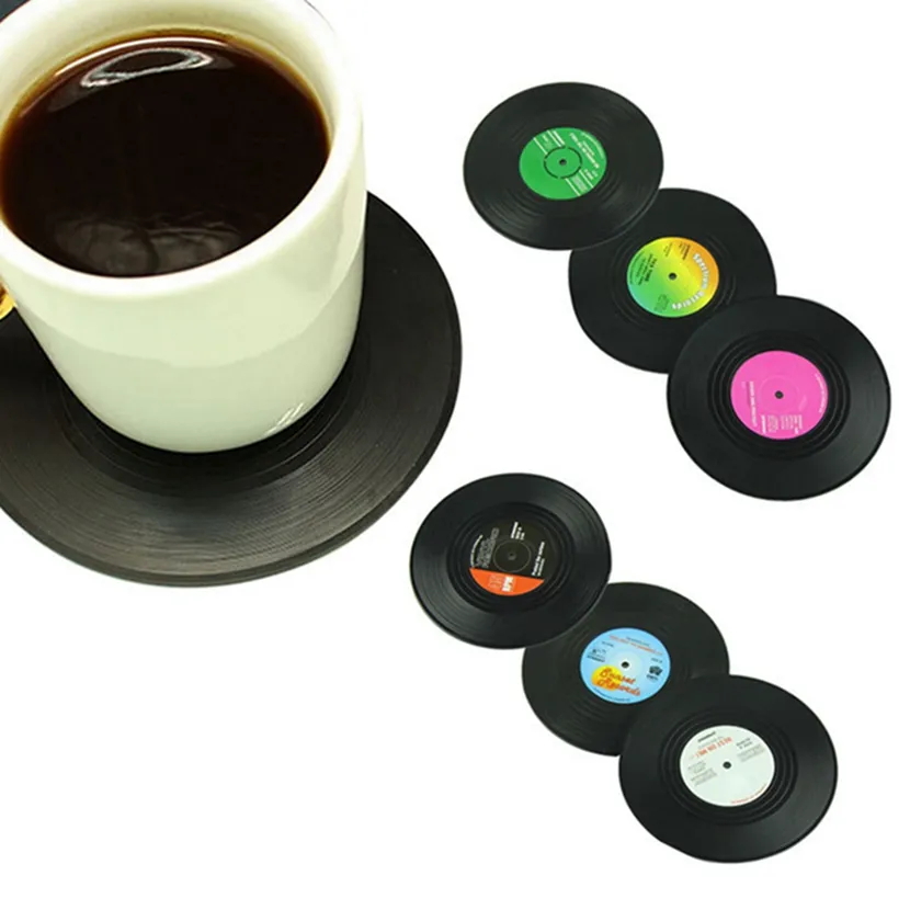 6st / set hem bord kopp matta retro cd rekord underlägg kreativ kaffe dricka te placemat mugg pad hha1564