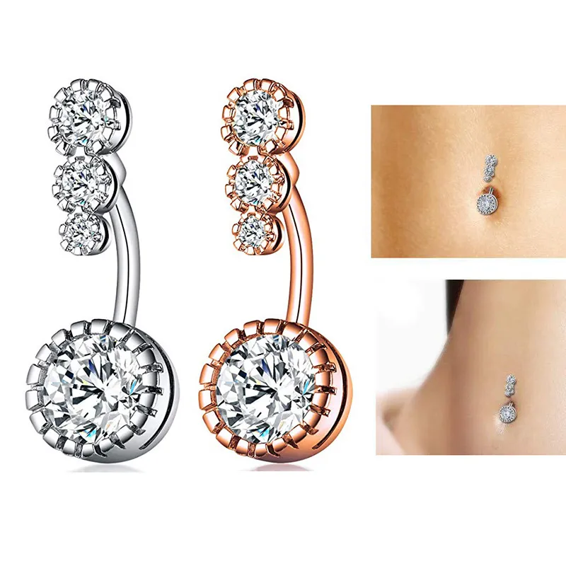 Rostfritt stål Diamond Bell Button Ringar Allergi Gratis Zircon Navel Belly Ring Sexig Mode Kvinnor Kroppsmycken kommer och Sandy
