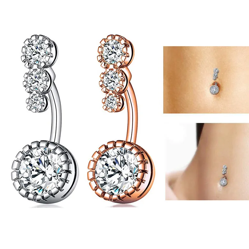 Rostfritt stål diamant Bell Knapp Ringar allergifria Zirkon Navel Belly Ring Sexig Mode kvinnor kroppssmycken kommer och sandiga