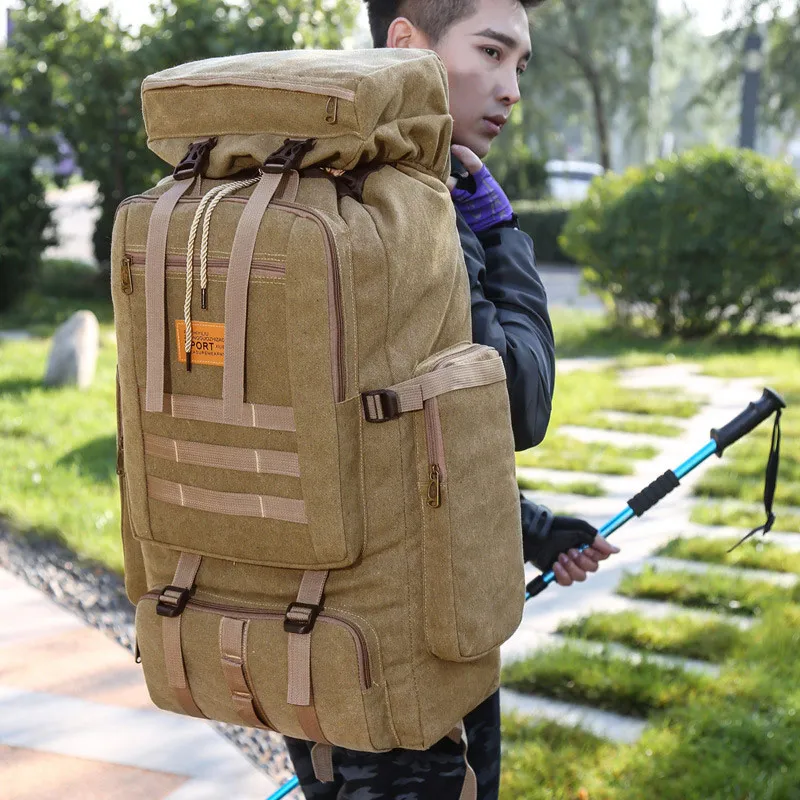 70L 배낭 전술 캔버스 육군 가방 야외 몰리 위장 여행 하이킹 캠핑 배낭 Mochila Militar XA258D