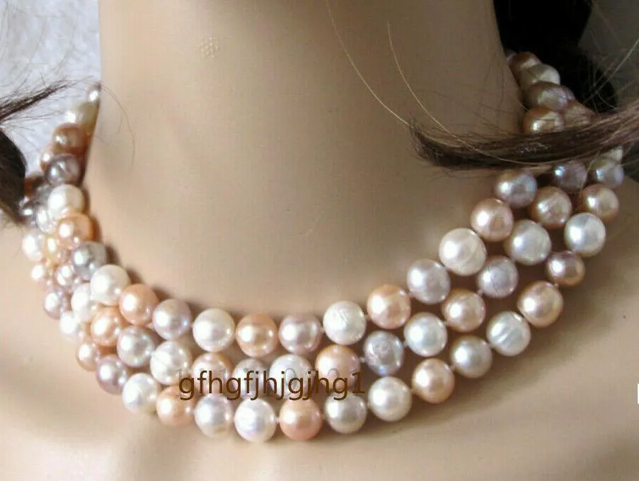 La mejor compra de joyería de perlas 50" 7-8mm multicolor de perlas de agua dulce collar blanco rosado púrpura