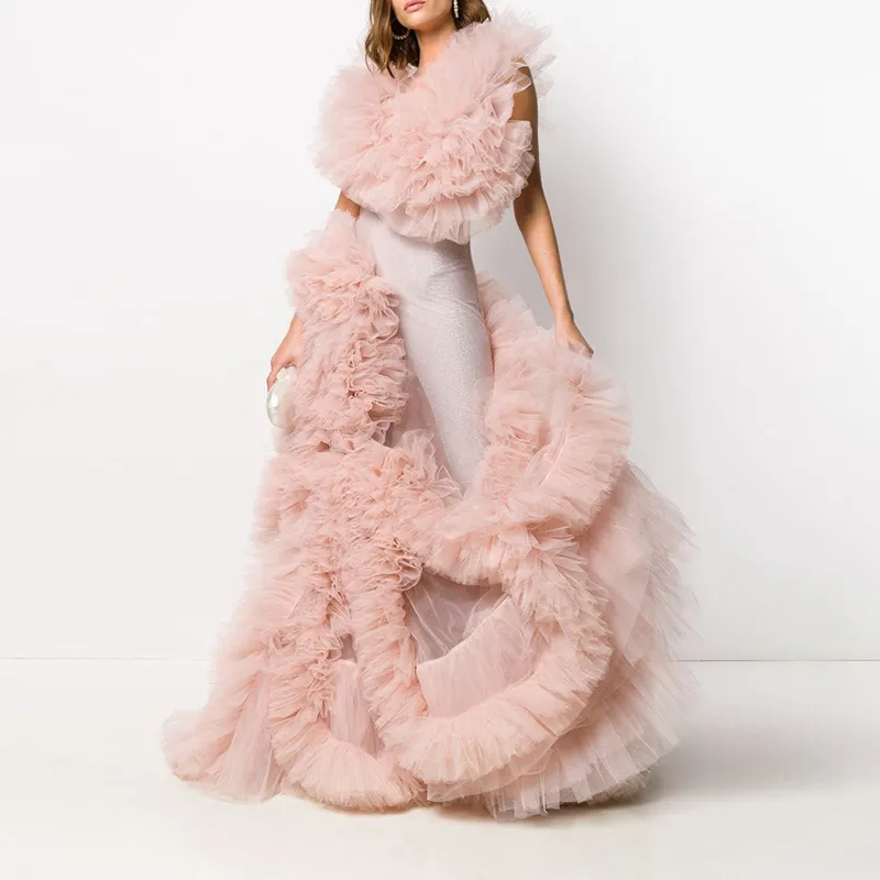 Couture moda nova chegada doce rosa vestido de baile 2020 mulheres babados inchado tule noite vestido formal celebridade pageant vestidos de festa robe es