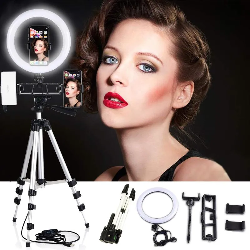  Anillo de luz led de 6 pulgadas con trípode para video y  maquillaje , Mini Luz led para cámara con soporte para teléfono  celular, lámpara led de escritorio con 3 modos