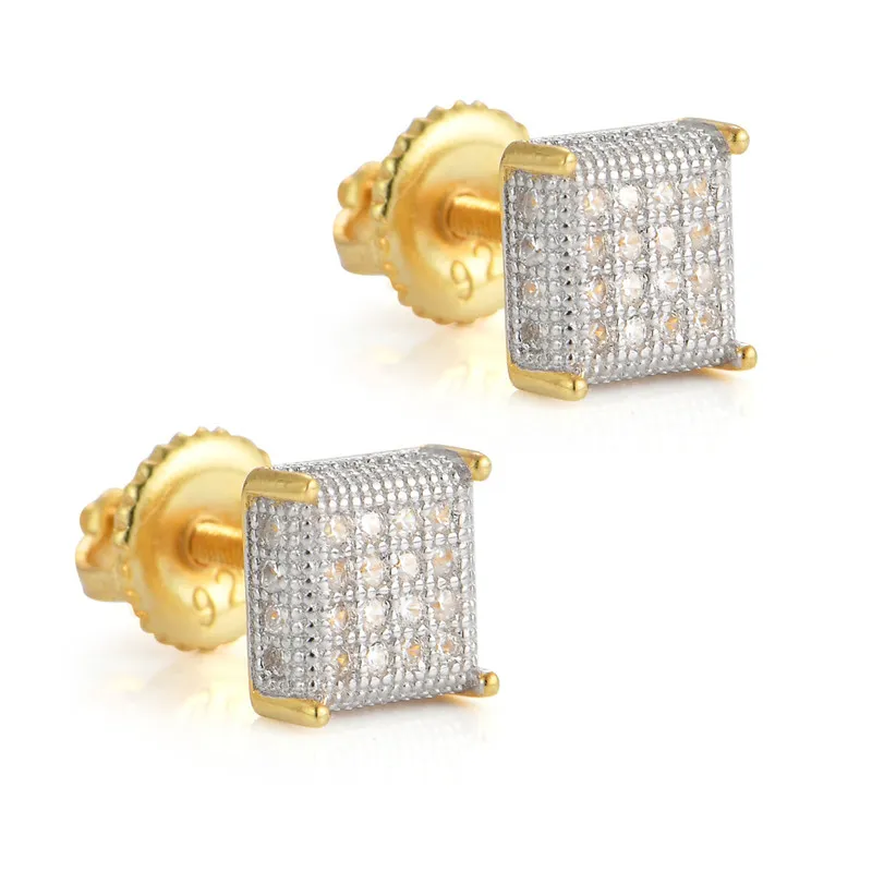 925 Argento Moda Donna Mens Orecchini Hip Hop Diamond Stud Orecchini Iced Out Bling CZ Rock Punk Rotondo regalo di nozze