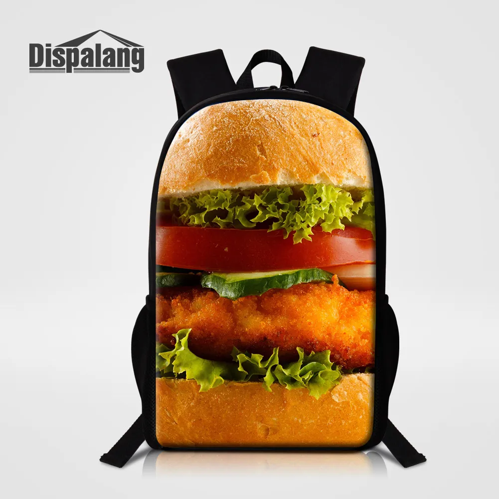 Food Hamburger Printing School Bags For Children Kids Fashion Mochila Escolar 16 Inch Oxford Backpack Women Men Outdoor Rucksack Pack Rugtas