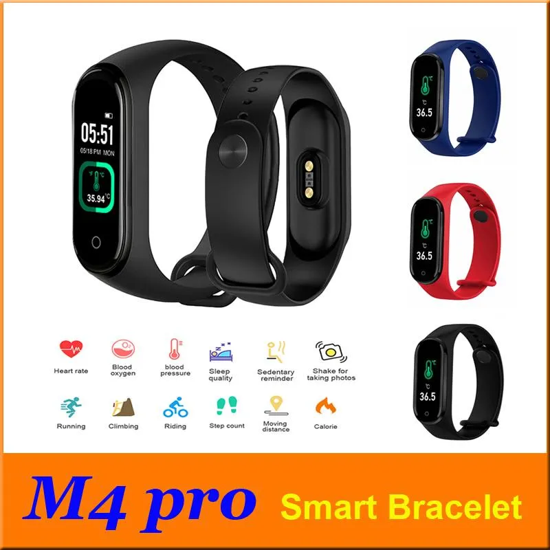 Ny elektronisk produkt sportklocka m4 pro smart klocka kroppstemperatur fitnessband smart armband armband silikon armband