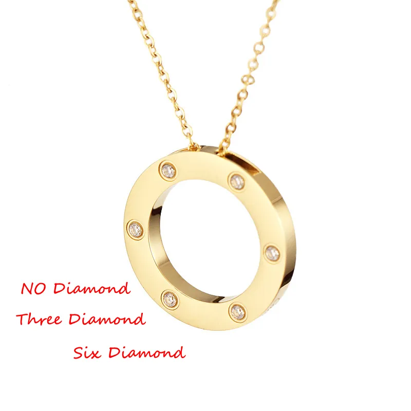 Ny design Dual Circle Pendant Halsband Vackra smycken Rostfritt stålkedja Pendant Halsband med väskesats