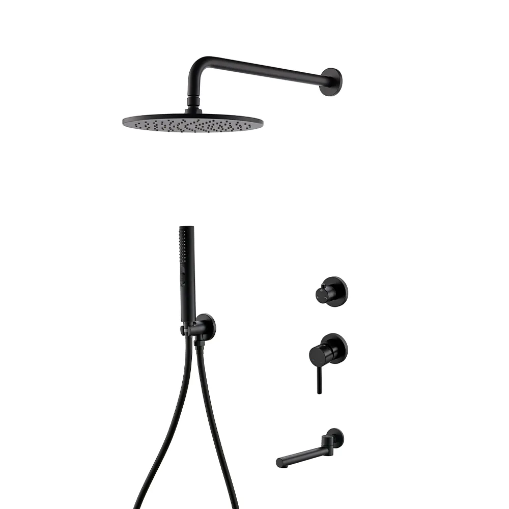 Matt Black Badewanne Wasserhahn Heiß Kalt Duschsystem Sets mit Messing Arm Umsteller Kit-Mischer-Hahn-Handkopf Wandventil Spout