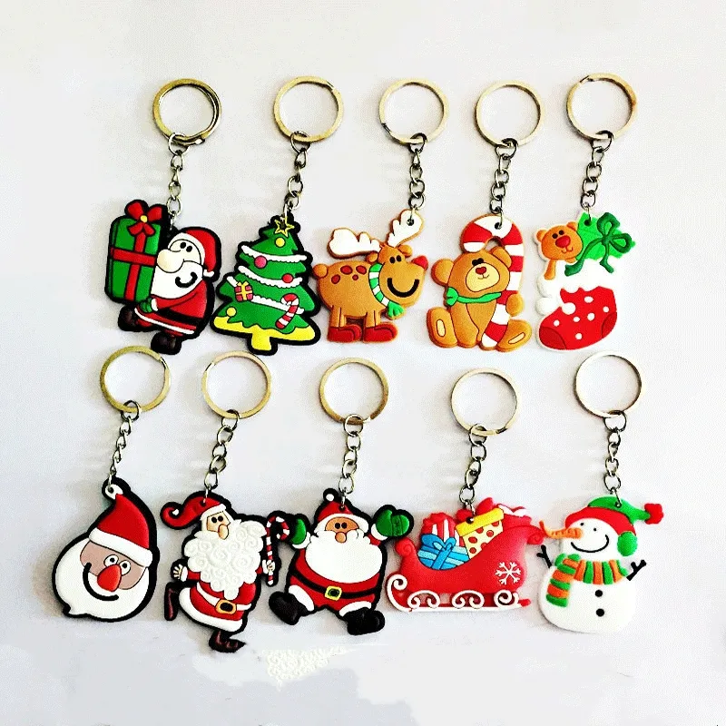 PVC Christmas Key Chains Cartoon Santa Claus Key Ring Holder Snowmen Deer Sock Animal Pendant Keychain Fashion Xmas Decor Keyrings Accessory