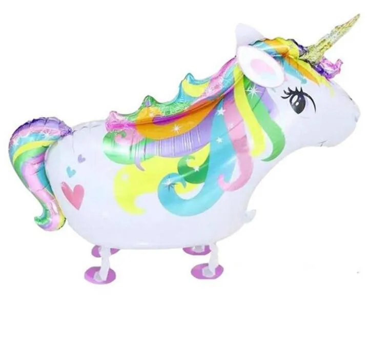 Unicorn Walking Balloon Pet Balloons Birthday Party Decoration Event Supplies Aluminium Foil Ball Kids Barn Presenter för barn NT