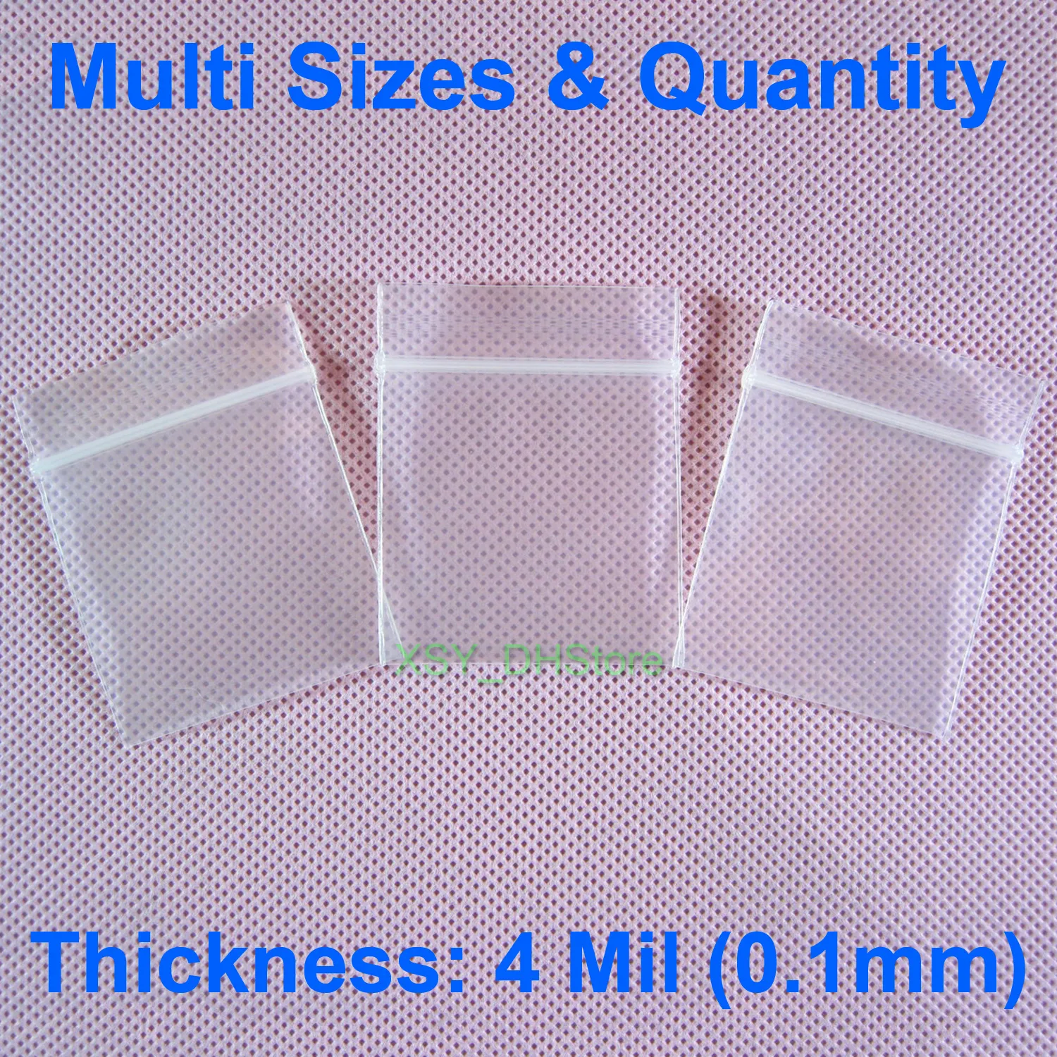 Multi Tamanhos Quantidade 4 mil espessa Mini pequeno Poly Zipper sacos Inch (1" - 1.5 ") x (1.2" - 2" ) de plástico Armazenamento Armazenamento Bolsas 25 30 40 50 milímetros