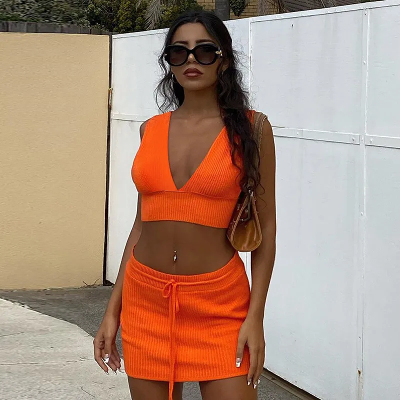 Summer Two Piece Outfits For Women Casual Stretchy Ribbed Tank