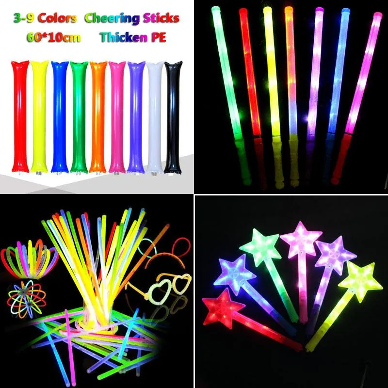 Colorful LED Flashing Battery Powered Night Light Lamp Glow Wand Sticks + Strap For Birthday
