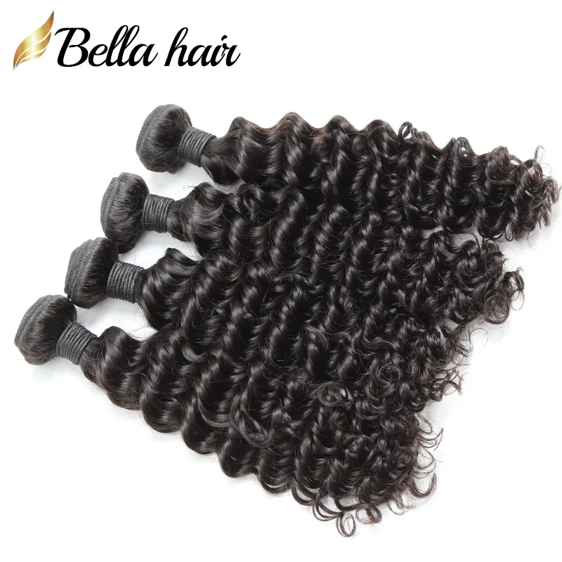 10 "-24" 100% tecer de cabelo brasileiro 4 pçs / lote Human Hair Bundles Profundas Extensões de Cabelo Produtos Cor Natural