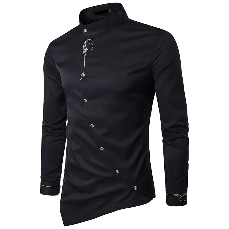 Chemises habillées pour hommes 2021 printemps automne broderie bouton Oblique irrégulier apporté de haute qualité El serveur hommes vêtements Camisa Social