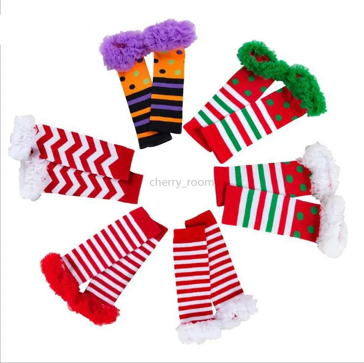 Noël infantile filles jambières nouveau coton de haute qualité bébé chaussettes mode rayures points dentelle gaze jambe chaude enfants collants chauffes S492