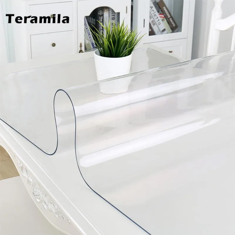 Teramila PVC Прозрачная столовая ткань водонепроницаемая на масле, натянутая скатерть 1,0 мм/1,5 мм, мягкий стеклянный коврик, кухонный обеденный стол