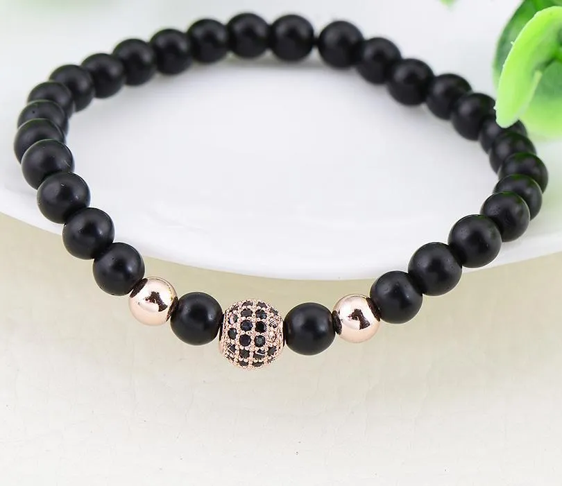 Pulseira masculina de marca fashion preta CZ pedra natural fosca miçangas charmosas pulseiras joias masculinas