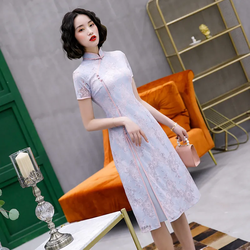 Ethnic Clothing Summer Modern Cheongsam Women Short Lace Qipao