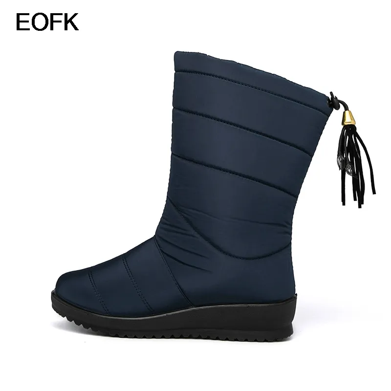EOFK Waterproof Winter Boots Female Shoes Mid-Calf Boots Women Warm Ladies Snow Bootie Wedge Rubber Short Plush Botas Mujer 2020