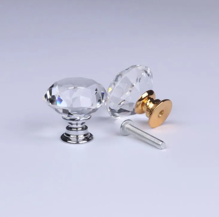 20-30mm Diamond Shape Design Crystal Glass Knobs Cupboard Drawer Pull Kitchen Cabinet Door Wardrobe Handles Hardware SN1887