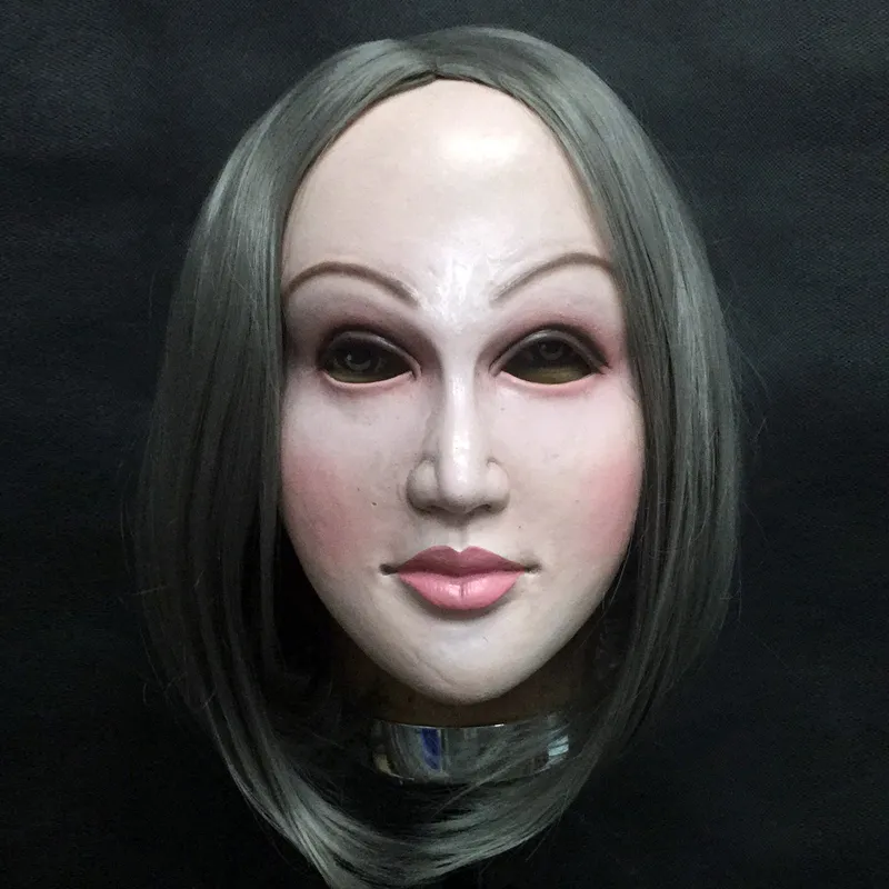 Realistisk kvinnlig mask förklädnad själv Halloween latex Realista Maske Crossdresser Doll Mask Lady Skin Mask Y200103